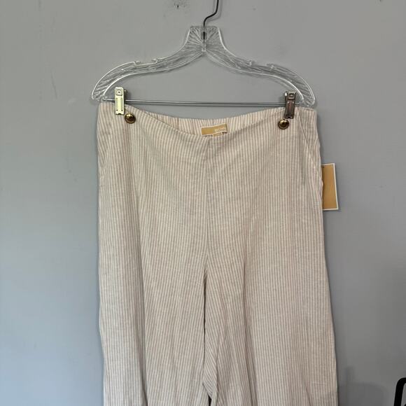 NWT Michael Michael Kors Linen Blend Striped Pull On Pants Women's Size Large - Picture 5 of 8
